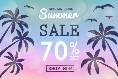 Summer Sale - banner with tropical palms. Vector.のイラスト素材
