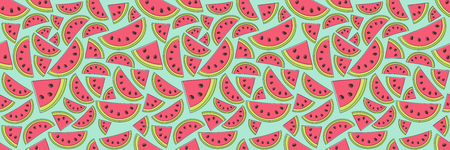 Colourful pattern with hand drawn watermelons. Vector.のイラスト素材