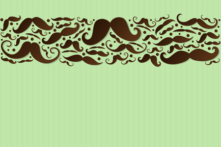 Green background with funny mustaches - banner with copyspace. Vector.のイラスト素材