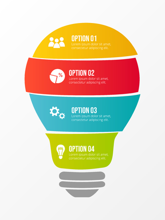 Colourful bulb with business icons - infographic template. Vector.のイラスト素材