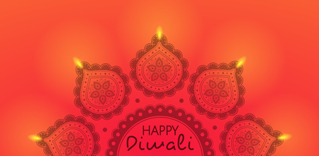 Illuminated diya - Indian oil lamp. Concept of card for Diwali. Vector.のイラスト素材
