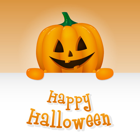 Halloween card with realistic scary pumpkin. Vector.のイラスト素材