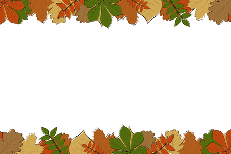 Autumn background with colourful hand drawn leaves. Vector.のイラスト素材