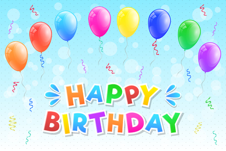 Happy Birthday - colourful card with balloons and confetti. Vector.のイラスト素材
