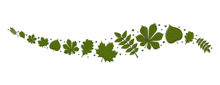 Panoramic header made of hand drawn green leaves. Vector.のイラスト素材