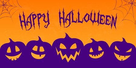Banner with wishes "Happy Halloween" and silhouettes of pumpkins. Vector.のイラスト素材