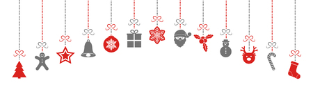 Christmas banner with hanging decorations. Vector.のイラスト素材