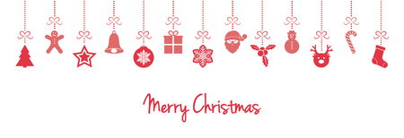 Christmas banner with wishes and hanging decorations. Vector.のイラスト素材