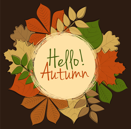 Hello Autumn - poster with leaves. Vector.のイラスト素材