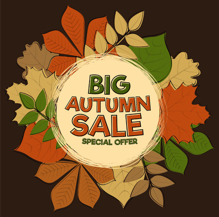 Autumn Sale - poster with leaves. Vector.のイラスト素材