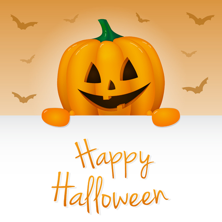 Happy Halloween - wishes with 3d pumpkin. Vector.のイラスト素材