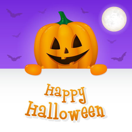 Happy Halloween - wishes with 3d pumpkin. Vector.のイラスト素材