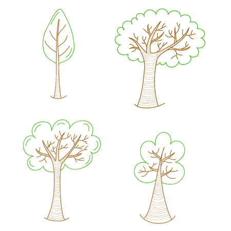 Set of hand drawn funny trees. Vector. のイラスト素材
