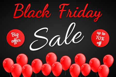 Black Friday - poster with 3d helium balloons. Vector.のイラスト素材