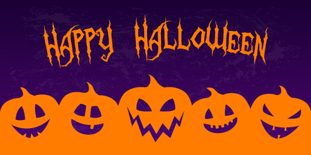 Scary banner for Halloween with funny pumpkin lanterns. Vector.のイラスト素材