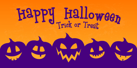 Scary banner for Halloween with funny pumpkin lanterns. Vector.のイラスト素材