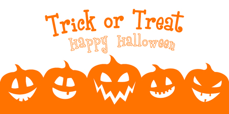 Scary banner for Halloween with funny pumpkin lanterns. Vector.のイラスト素材