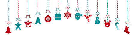 Christmas hanging decorations isolated on white background - banner. Vector.のイラスト素材