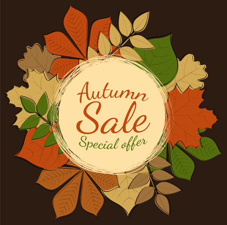 Big Autumn Sale - poster with hand drawn leaves. Vector.のイラスト素材