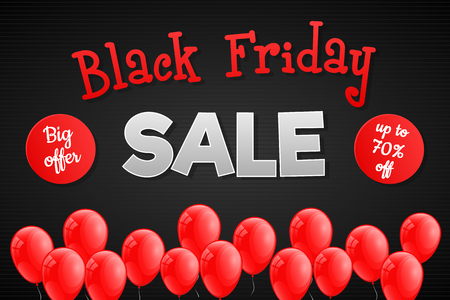 Black Friday Sale - poster with helium balloons. Vector.のイラスト素材