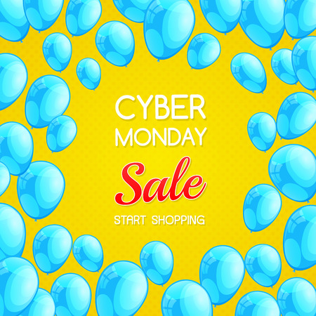 Cyber Monday - banner with glossy balloons. Vector.のイラスト素材