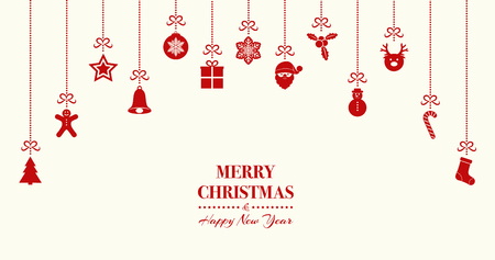 Beautiful hanging Christmas decorations with wishes - card. Vector.のイラスト素材