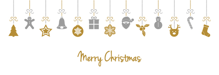 Beautiful hanging Christmas decorations with wishes - card. Vector.のイラスト素材