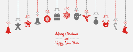 Beautiful hanging Christmas decorations with wishes - card. Vector.のイラスト素材