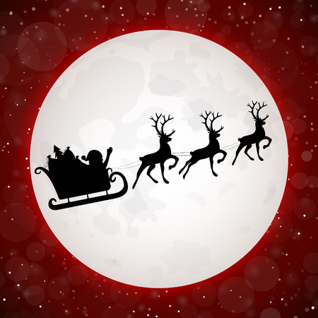 Silhouette on Santa Claus on background with realistic moon. Vector.のイラスト素材