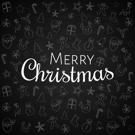 Merry Christmas - card with wishes and cute sketch. Vector.のイラスト素材