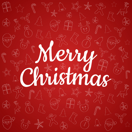 Merry Christmas - card with wishes and cute sketch. Vector.のイラスト素材