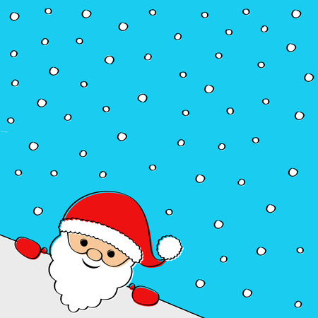 Funny cartoon Santa Claus on blue background with snowflakes. Vector.のイラスト素材
