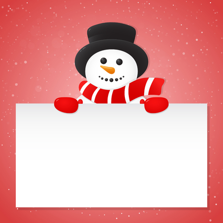 Happy Snowman with hat holding a piece of paper. Vector.のイラスト素材