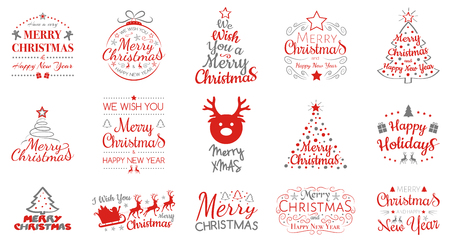 Merry Christmas and Happy New Year - collection of typography. Vector.のイラスト素材