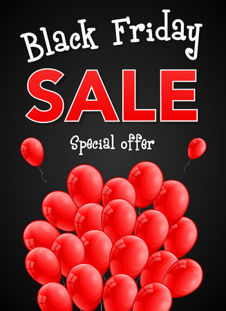 Concept of minimalistic banner with balloons for Black Friday. Vector.のイラスト素材
