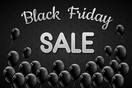 Concept of minimalistic banner with balloons for Black Friday. Vector.のイラスト素材