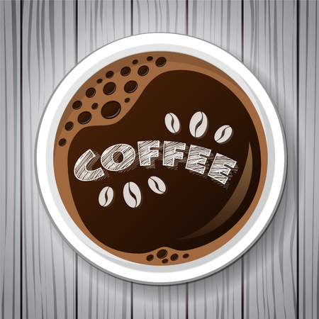 Concept of poster with a cup of coffee on wooden background. Vector.のイラスト素材