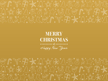Merry Christmas - card with greetings and hand drawn decoration. Vector.のイラスト素材
