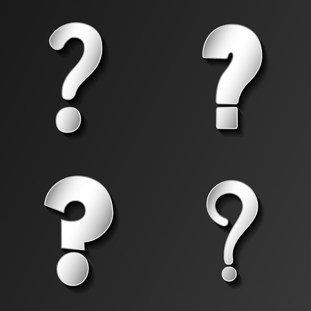 Collection of 3d silver question marks on black background. Vector.のイラスト素材