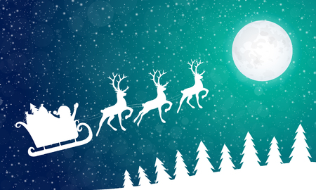 Christmas card with silhouette of Santa Claus with presents. Vector..のイラスト素材