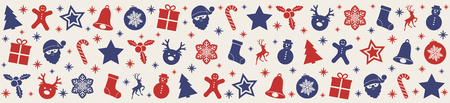 Panoramic banner with Christmas icons. Vector.のイラスト素材