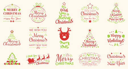 Set of red and green Christmas greetings. Vector.のイラスト素材