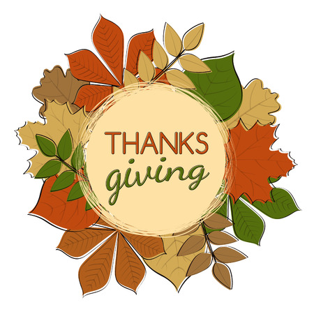 Poster with autumnal leaves for Thanksgiving Day. Vector.のイラスト素材