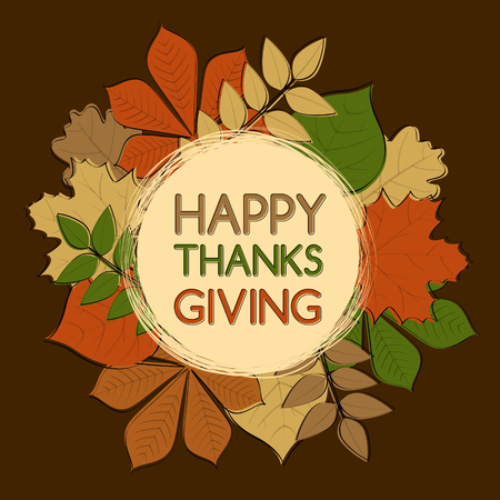 Poster with autumnal leaves for Thanksgiving Day. Vector.のイラスト素材