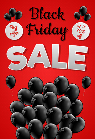 Black Friday - poster with balloons for a sale. Vector.のイラスト素材