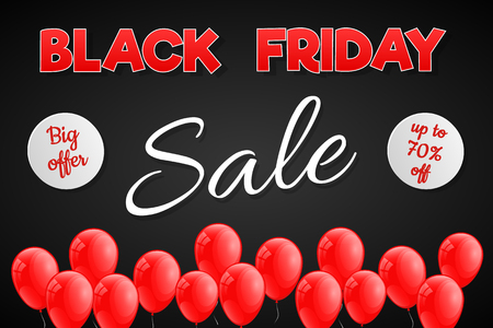 Black Friday - poster with balloons for a sale. Vector.のイラスト素材
