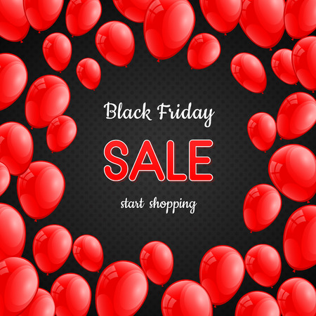 Black Friday - poster with balloons for a sale. Vector.のイラスト素材