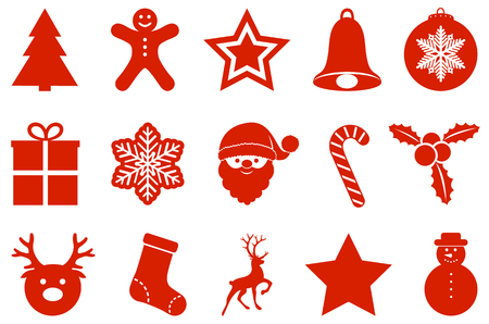 Red Christmas icons isolated on white background. Vector.のイラスト素材