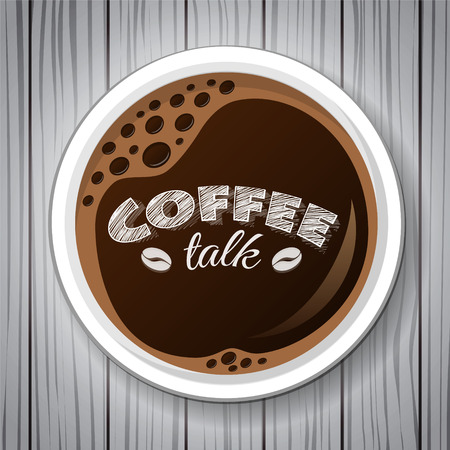Cup of coffee - top view poster on wooden background.のイラスト素材