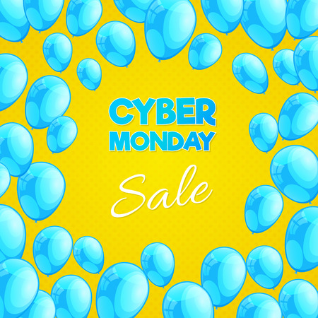Cyber Monday Sale - bright advertisement with shiny balloons. Vector. のイラスト素材